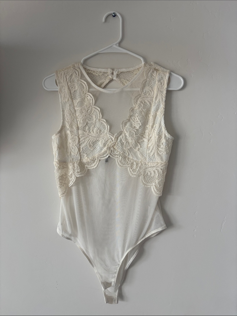 Ambiance Ivory Lace Trim Sleeveless Bodysuit